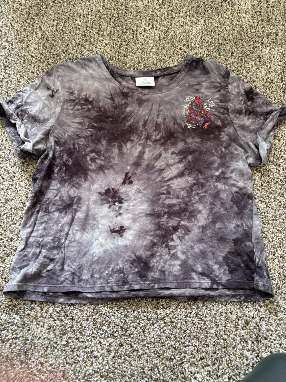 Empyre Gray Tie-Dye Crop Top with Red Dragon Patch